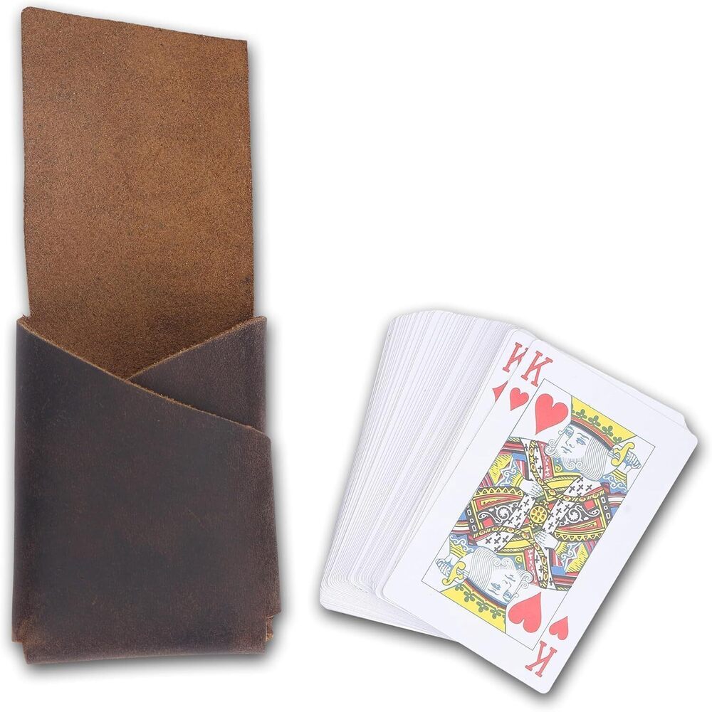 3774 Elegant Full-Grain Leather Playing Card Holder - Handcrafted, Secure